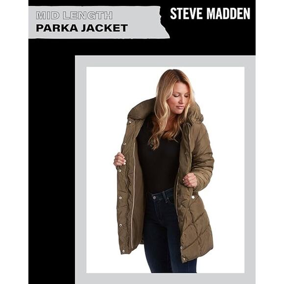 NWT - Steve Madden Chevron Quilted Outerwear Jacket in Olive Green Size: S/P - Picture 4 of 9